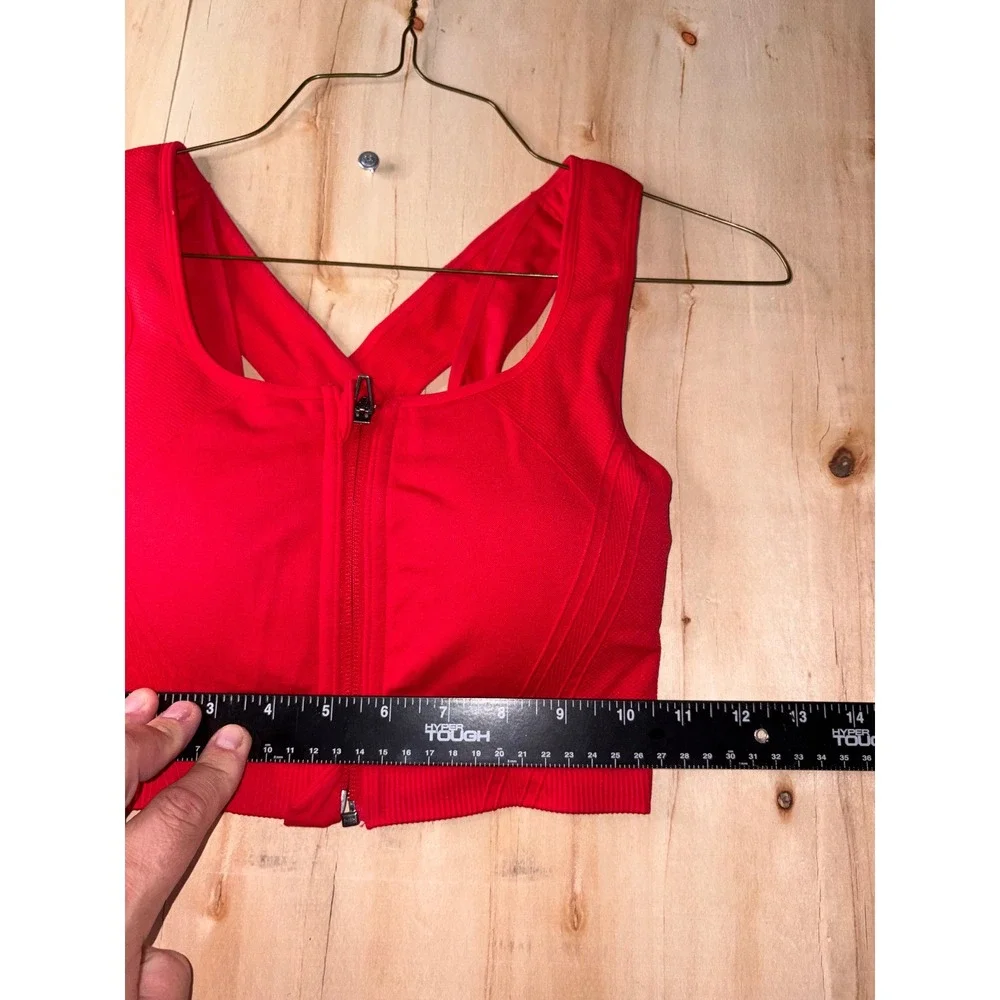 Avia Womens Red Front Zip Sports Bra Crisscross Back Medium AV24031
